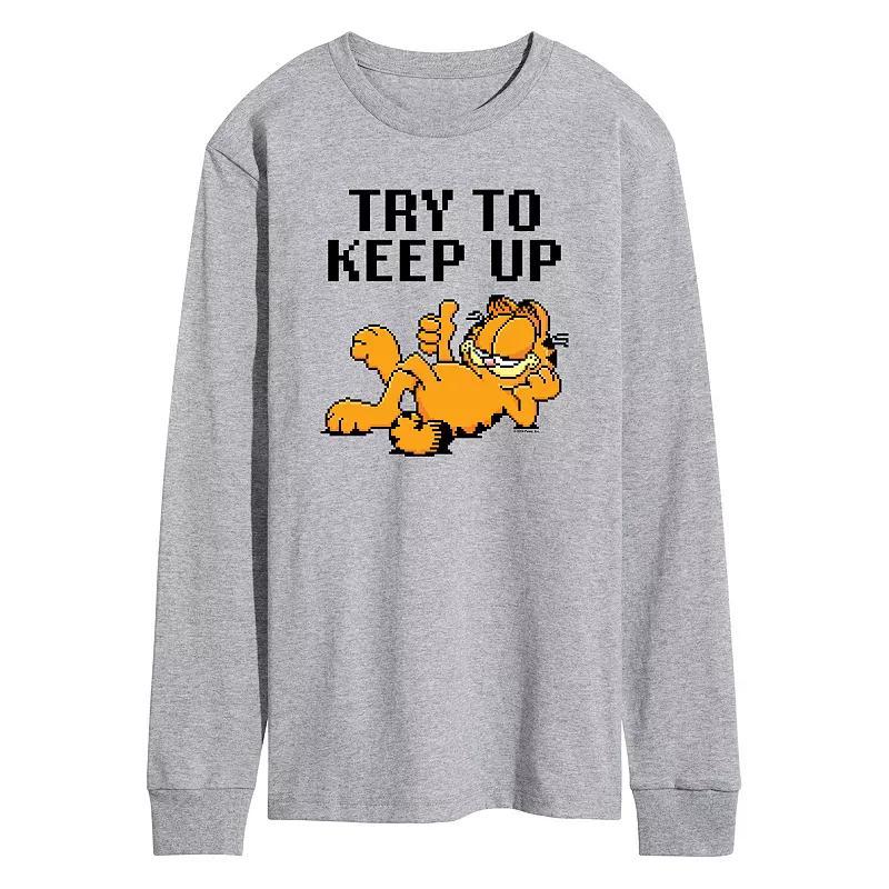 Mens Garfield Try To Keep Up Long Sleeve Graphic Tee Grey Gray Product Image