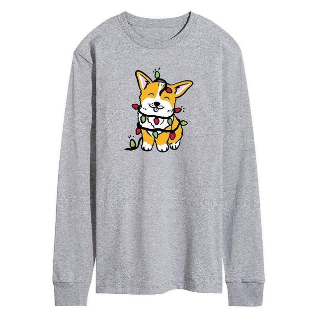 Mens Corgi Christmas Lights Long Sleeve Tee Product Image