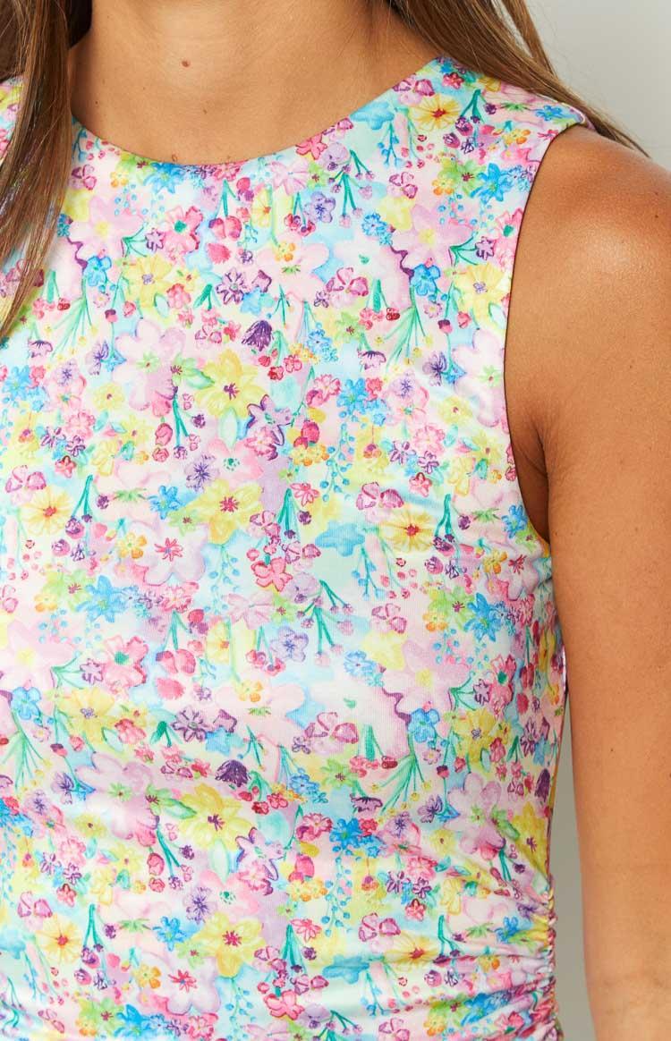 Fortunate Painted Floral Pink Mini Dress Product Image