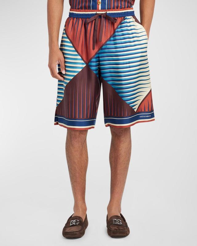 Mens Optical Geometric-Print Silk Shorts Product Image