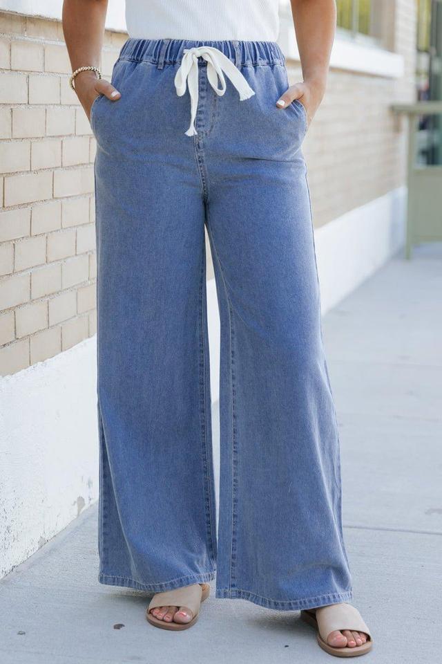 Denim Drawstring Wide Leg Pants - FINAL SALE Product Image