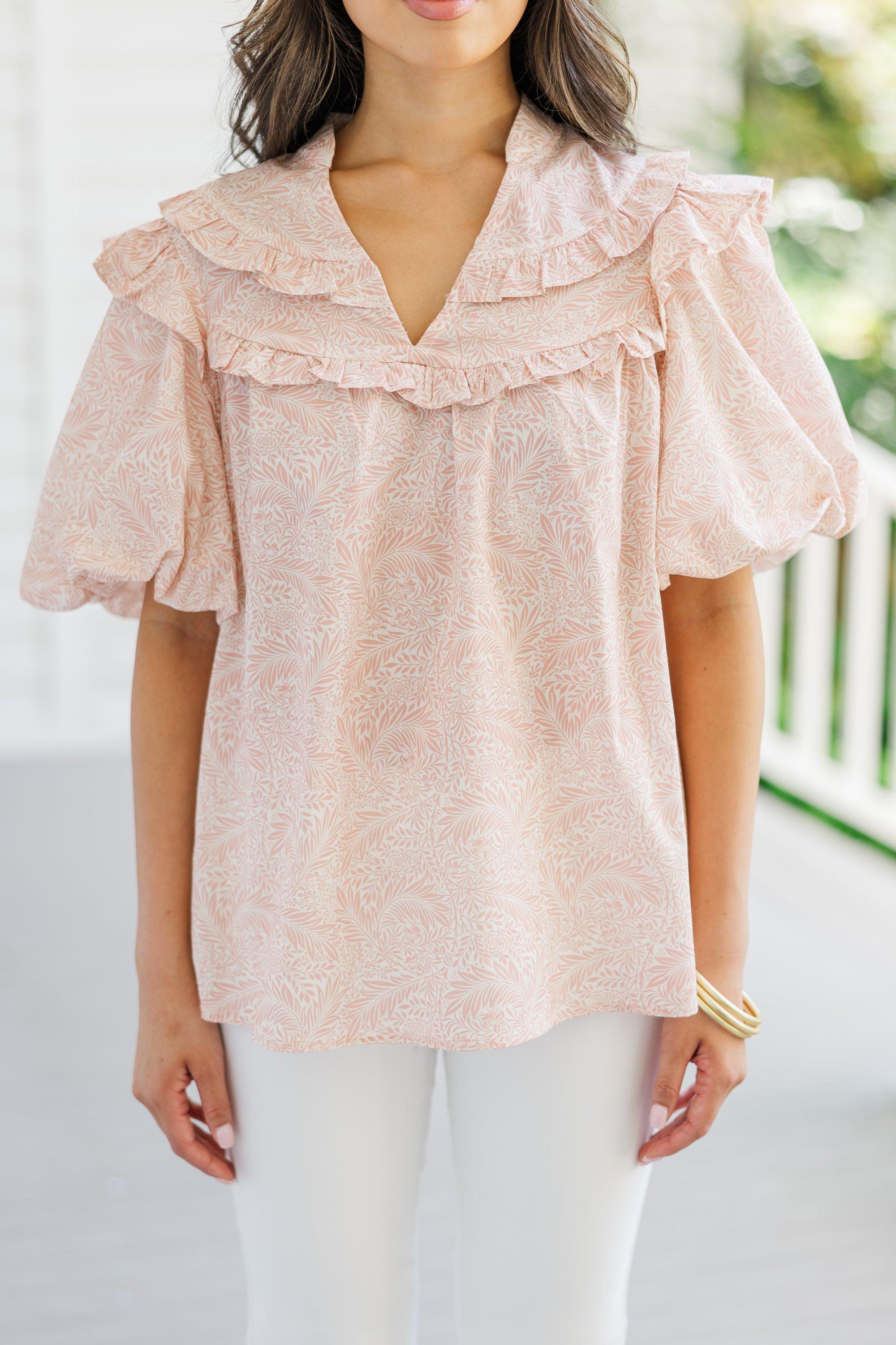 In Your Company Blush Pink Leaf Print Blouse Female Product Image