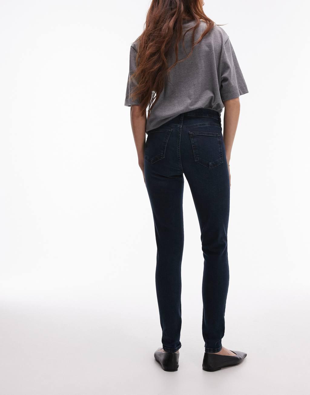 Topshop high rise Jamie jeans in blue black   Product Image