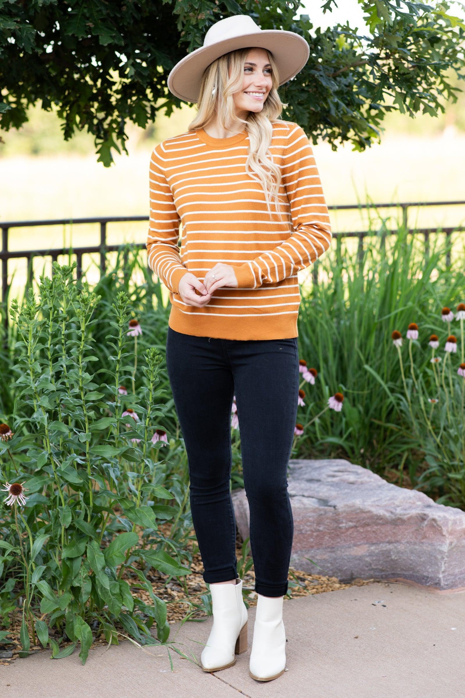 Mustard Striped Long Sleeve Sweater Product Image