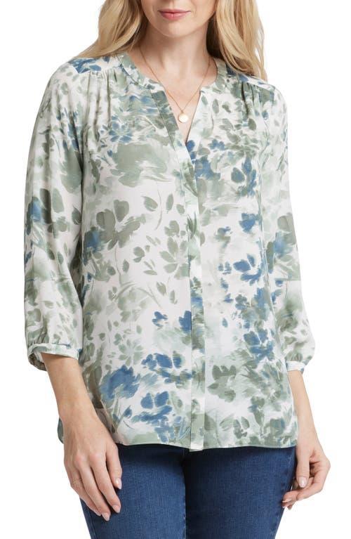 NYDJ Womens Pintuck Blouse in Valley Faire, Regular, Size: XXS | Polyester/Denim Product Image