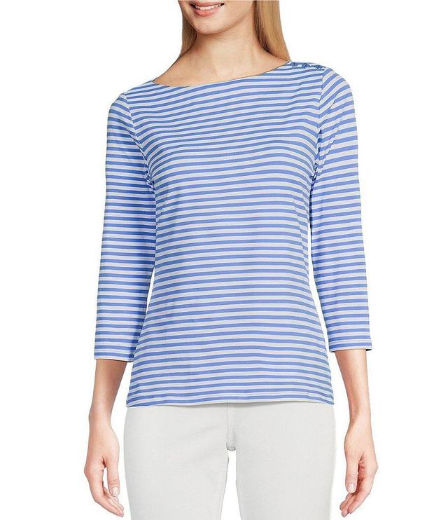 J.McLaughlin Wavesong Striped Print 3/4 Sleeve Button Shoulder Tee Shirt Product Image