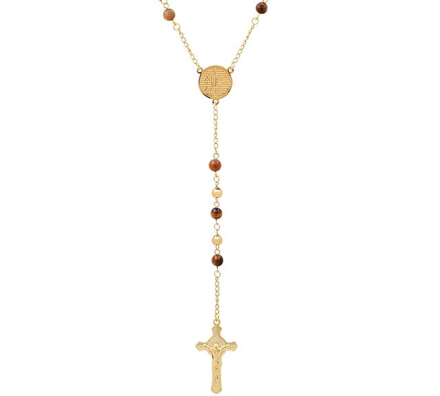 Steeltime Mens Gold-Tone Lords Tigers Eye Prayer Rosary Lariat 30 Necklace Product Image