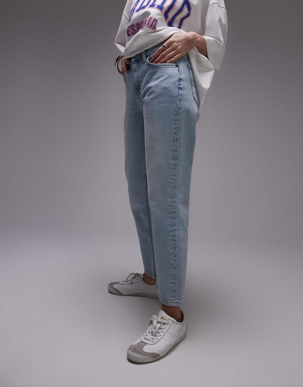 Topshop cropped mid rise straight jeans in summer bleach  Product Image