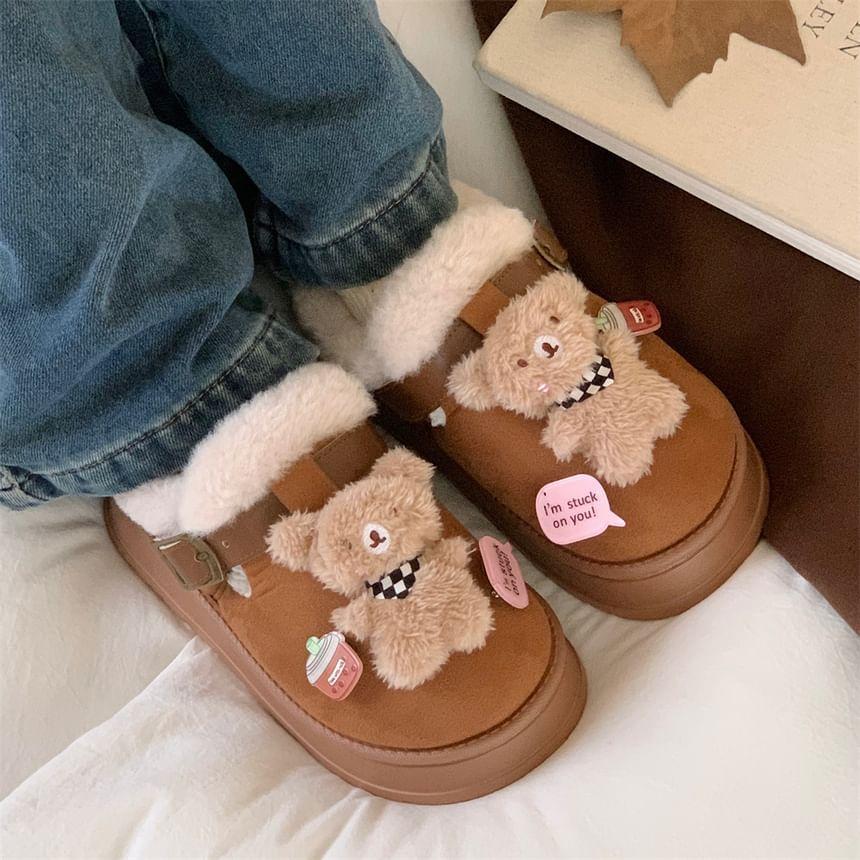 Bear Fleece-Lined Buckled Slippers Product Image