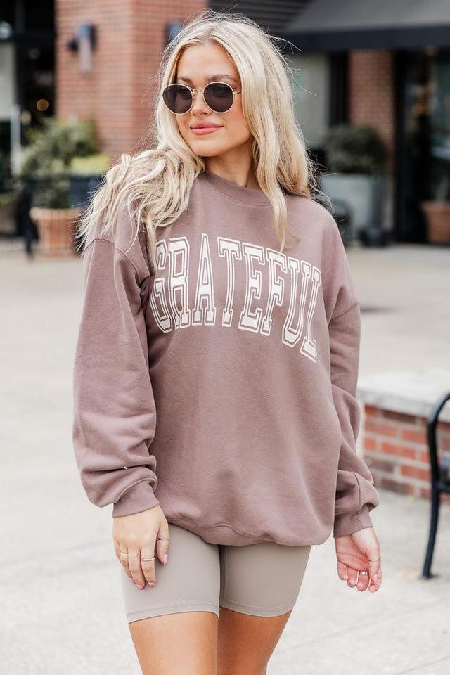 Grateful Block Mocha Oversized Graphic Sweatshirt Product Image