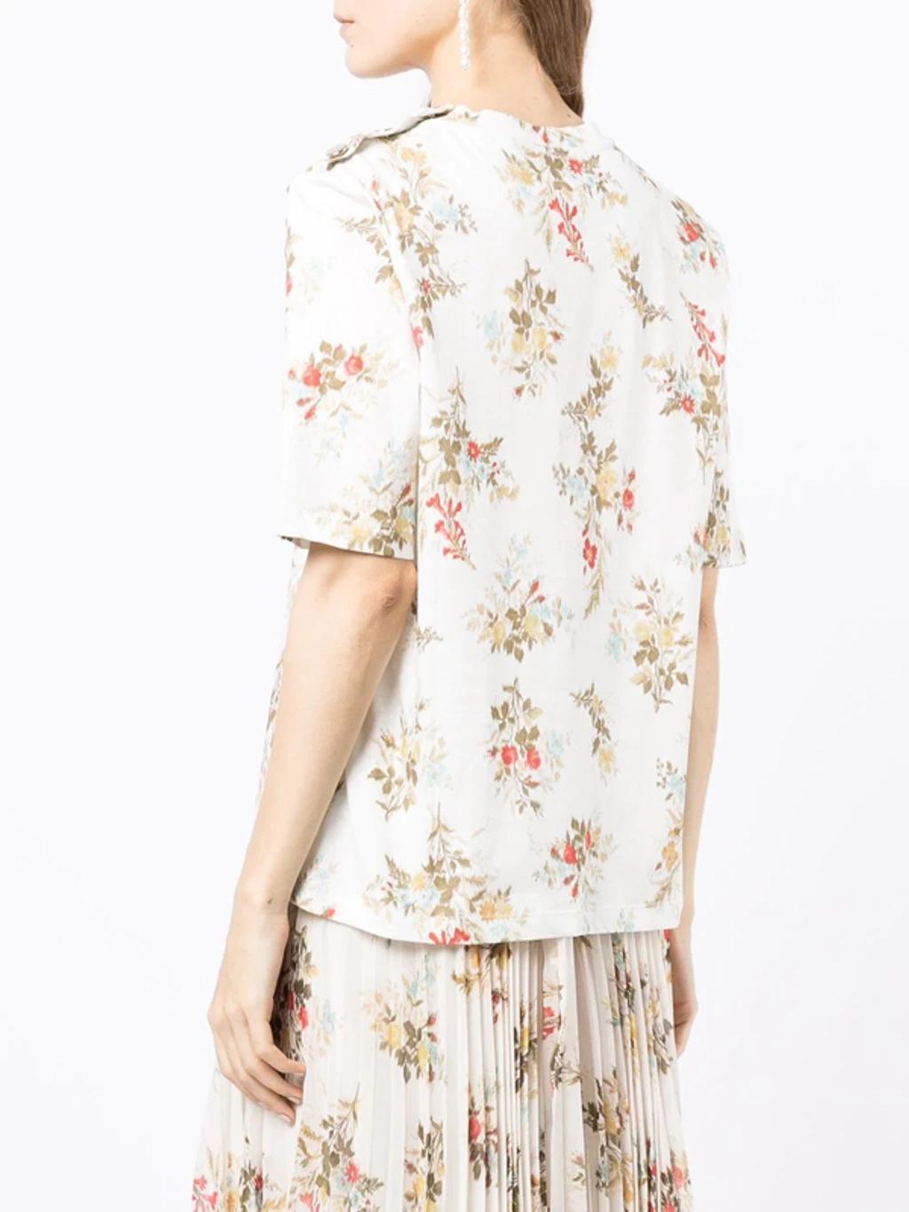 Sofia Floral-print Cotton-jersey T-shirt In Ivory Olive Product Image