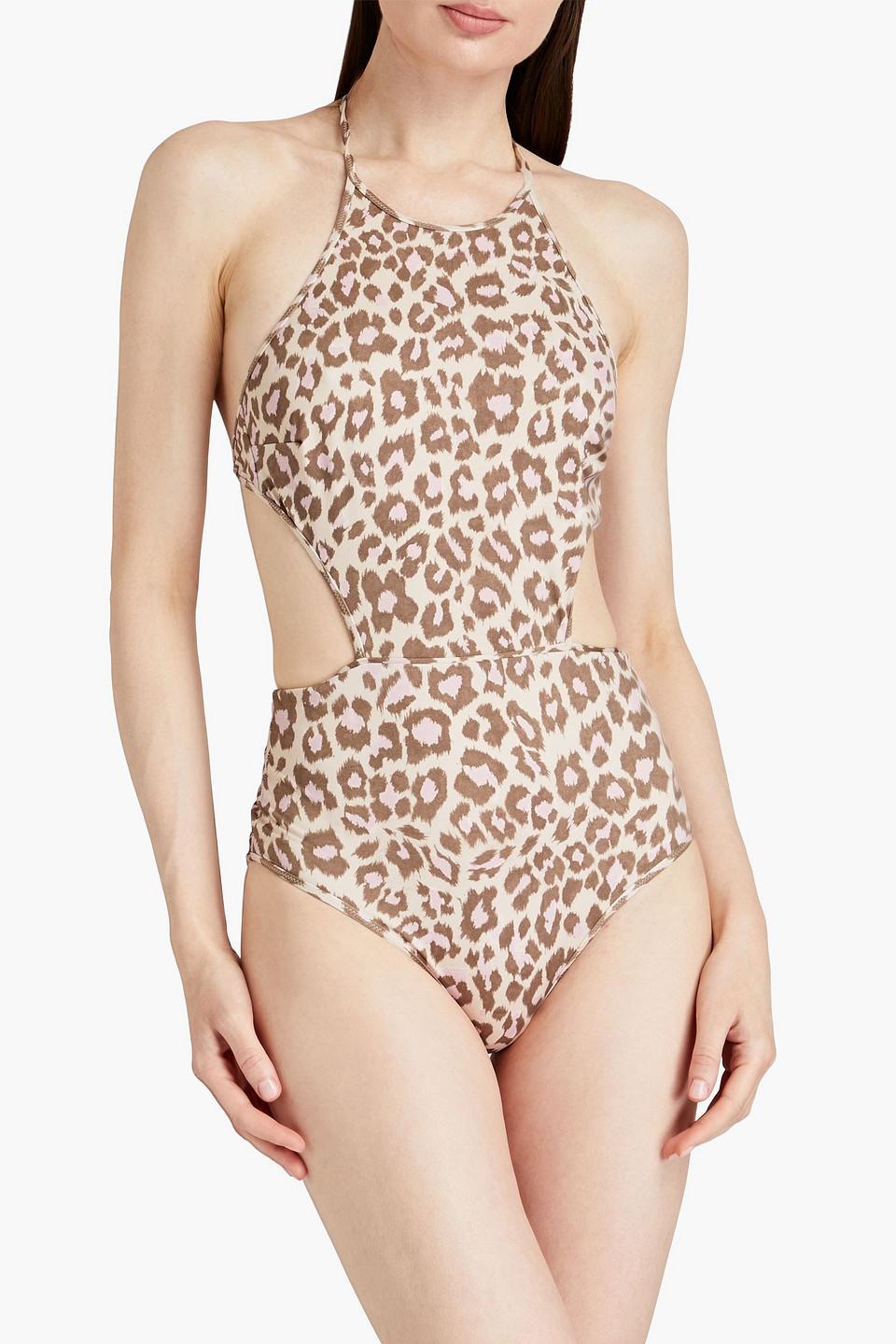 Cutout Leopard-print Halterneck Swimsuit In Animal Print Product Image