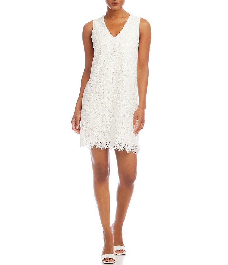 Karen Kane Petite Size Sleeveless V-Neck Lace Shift Dress Product Image