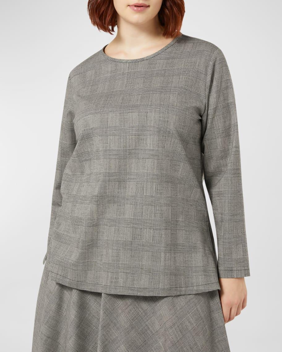 Plus Size Uberta Grid-Print Virgin Wool Blouse Product Image