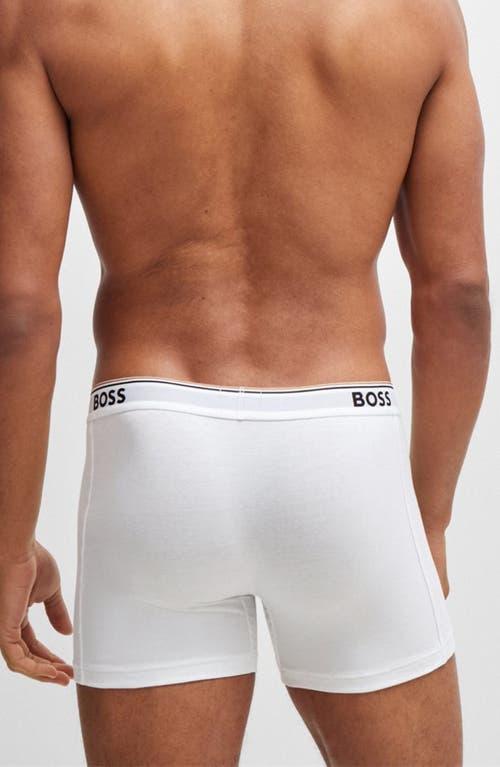 HUGO BOSS Three-pack Of Stretch-cotton Boxer Briefs With Logos In White Product Image