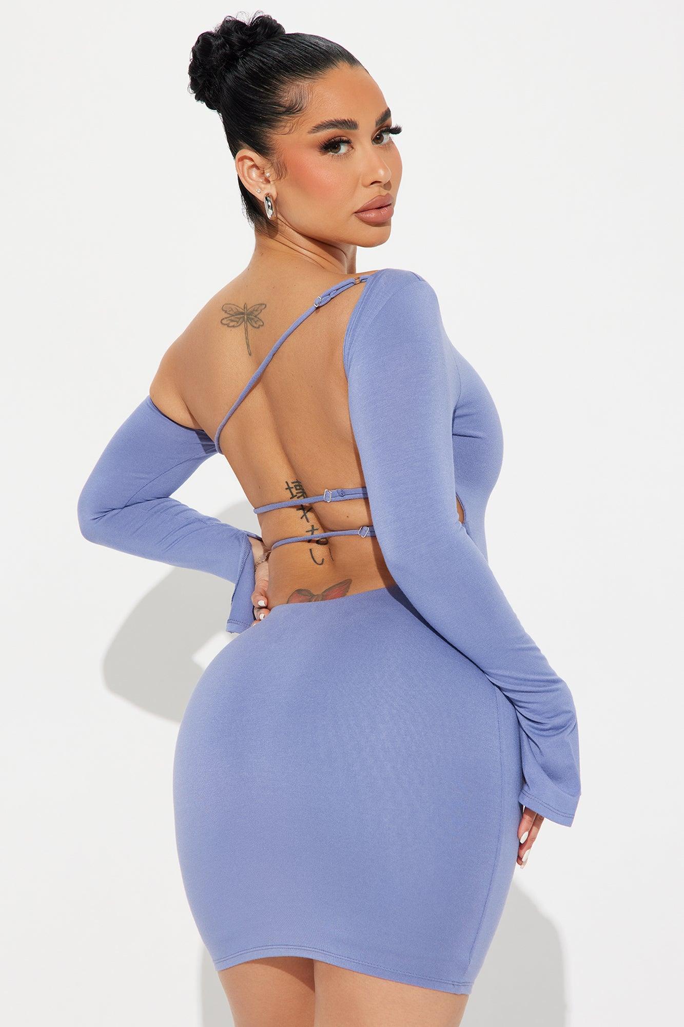 Kiana Smooth Double Lined Mini Dress - Dusty Blue Product Image