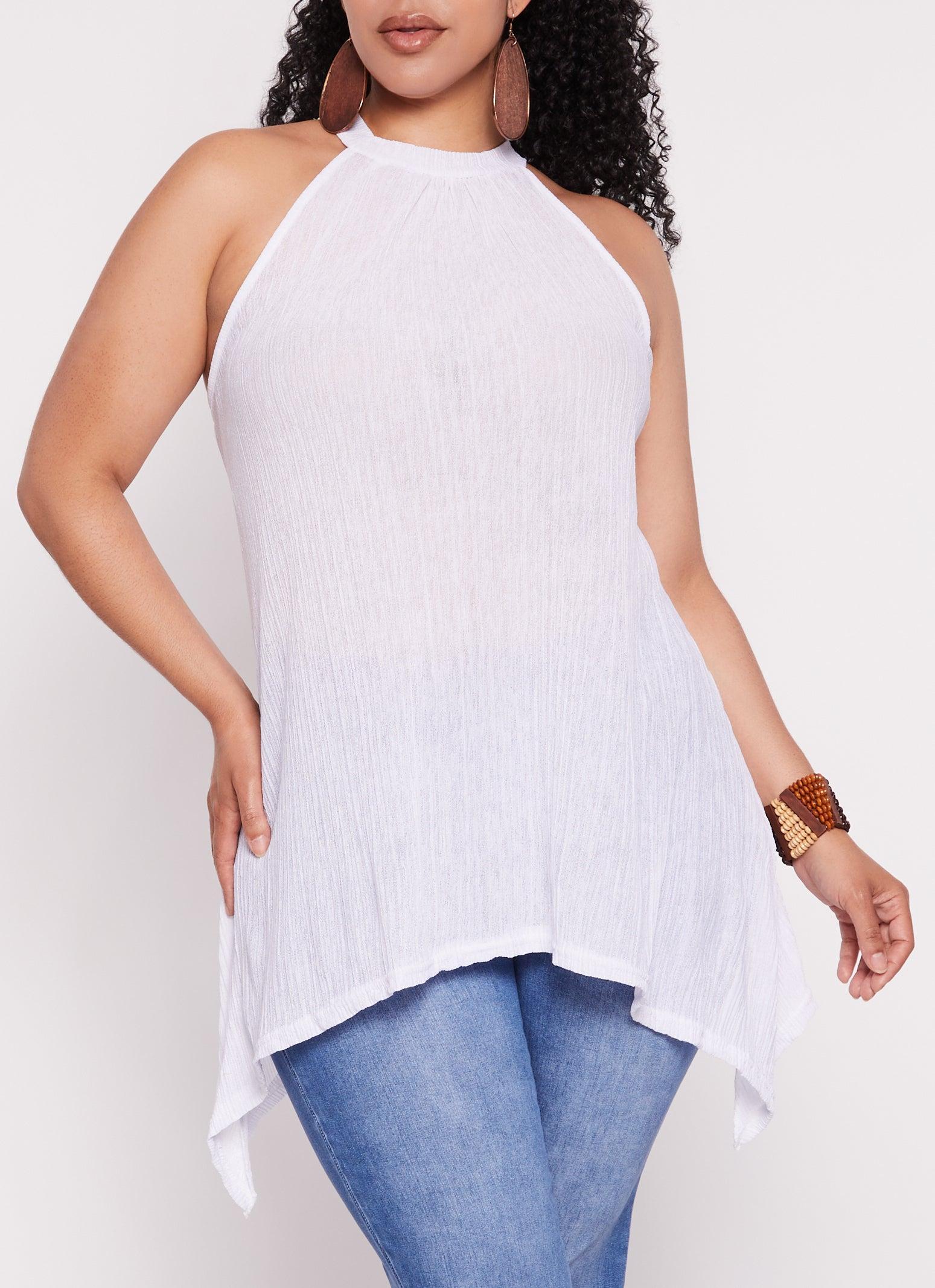 Womens Plus Size Gauze Knit Sharkbite Hem Top Product Image