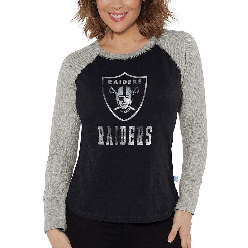 Womens G-III 4Her by Carl Banks Black/Heather Gray Las Vegas Raiders Waffle Knit Raglan Long Sleeve T-Shirt Product Image