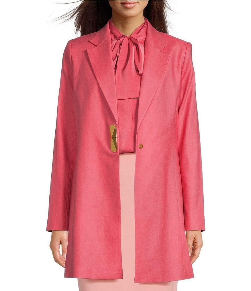 Donna Karan Linen Blend Notch Lapel Collar Long Sleeve Metal Snap Front Jacket Product Image