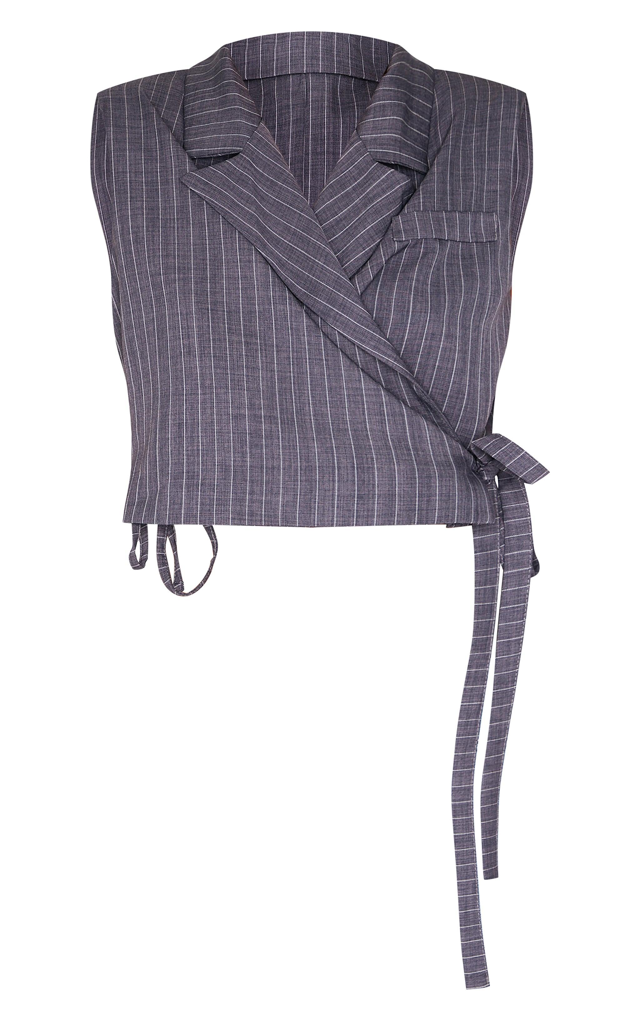 Charcoal Pinstripe Tie Boxy Vest Product Image