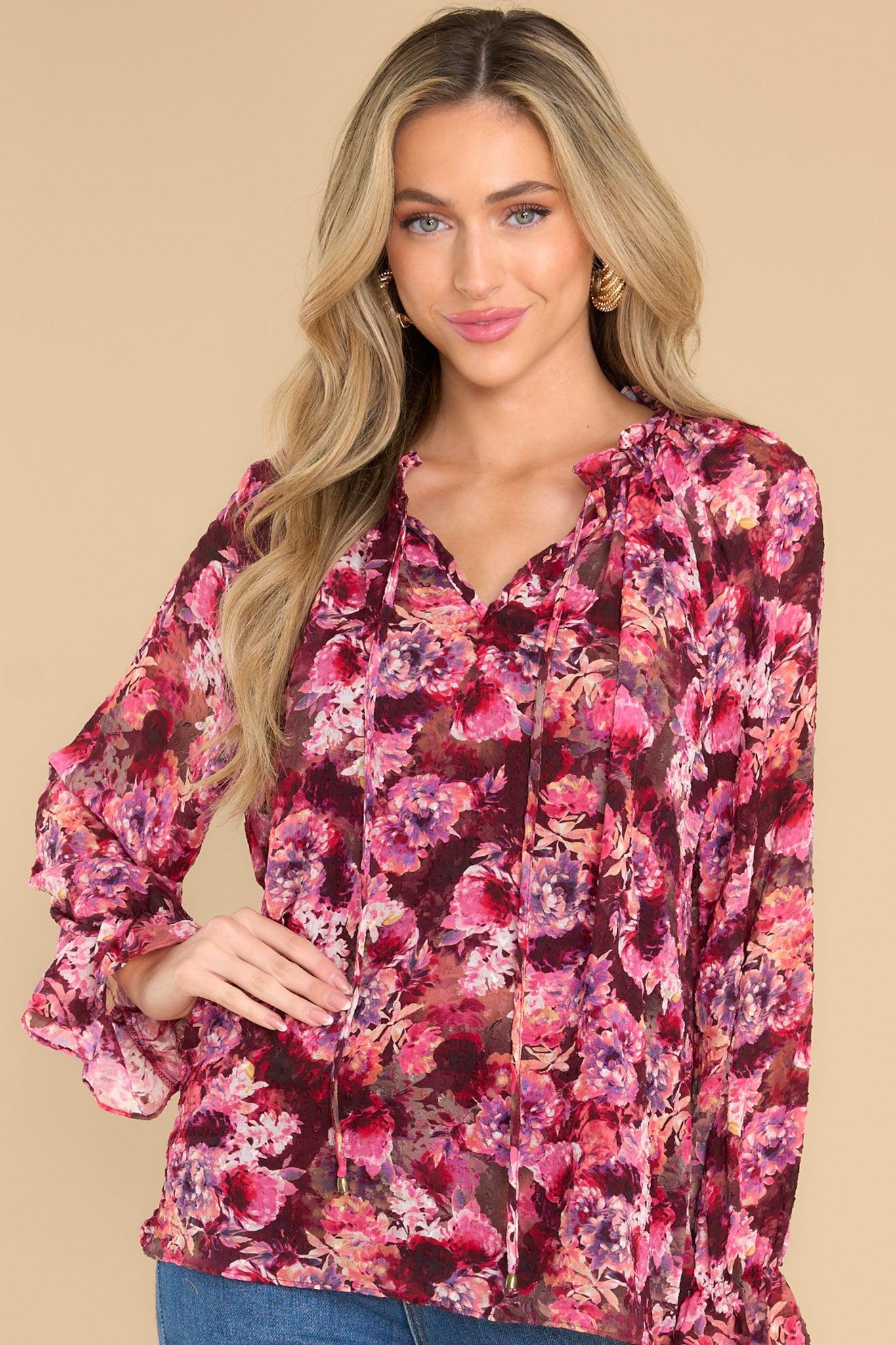 Bloom Of Our Love Burgundy Floral Print Top Product Image