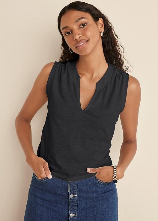 V-Neck Shirred Tank Product Image