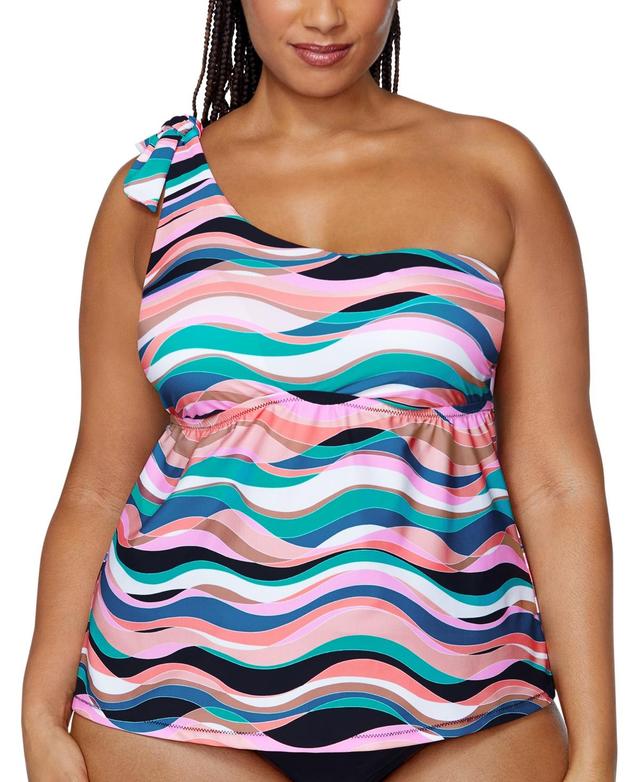 Raisins Curve Trendy Plus Size Marita One-Shoulder Tankini Top Product Image