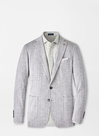 Peter Millar Mens Melton Knit Pinstripe Soft Jacket | Color: British Grey | Size: 46 Product Image