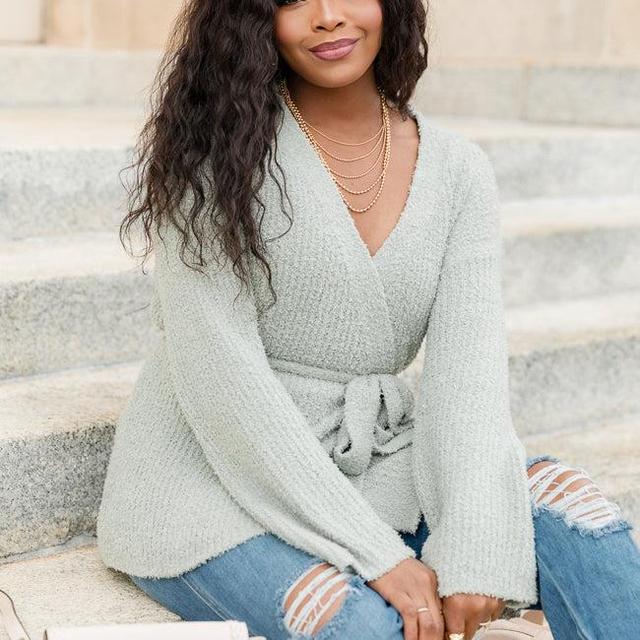 Find Your Purpose Sage Fuzzy Wrap Cardigan FINAL SALE Product Image