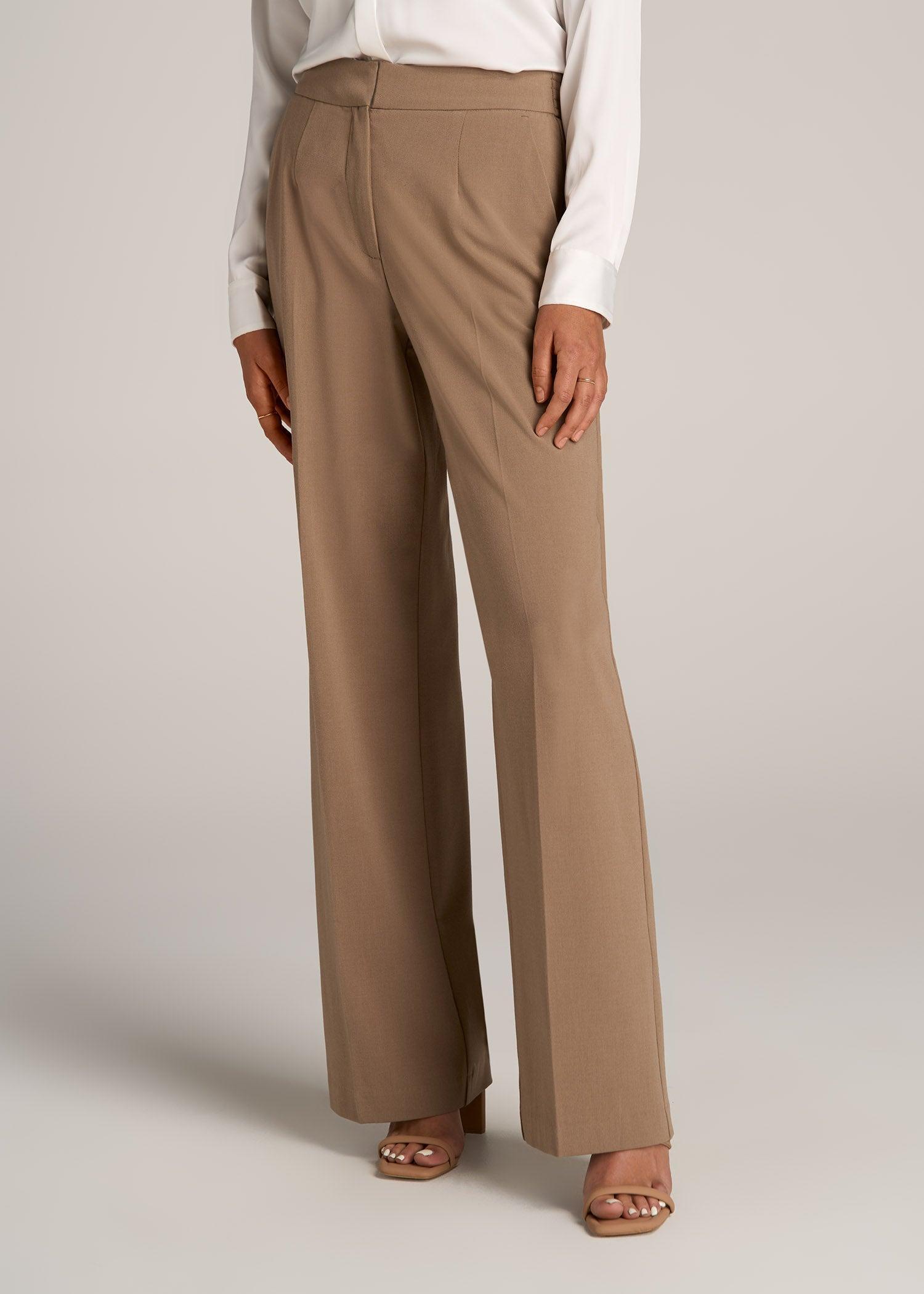 Flat Front Wide Leg Dress Pants for Tall Women in Fawn Product Image