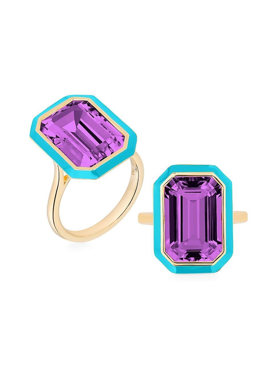 Womens Queen 18K Yellow Gold, Amethyst, & Enamel Ring Product Image