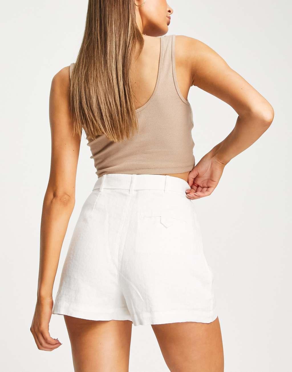 & Other Stories belted linen shorts in off white Product Image