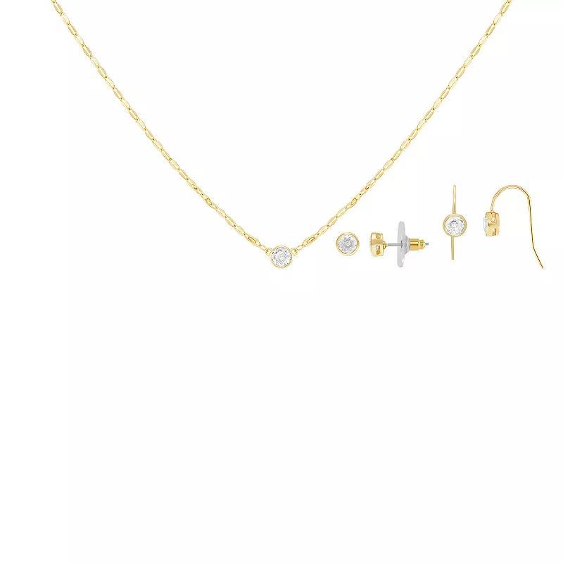 Emberly Cubic Zirconia Stud Earrings, Drop Earrings, & Butterfly Chain Necklace Set, Womens, Yellow Gold Tone Product Image