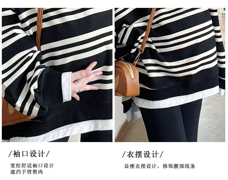 Maternity Round Neck Striped Oversized Sweatshirt Product Image