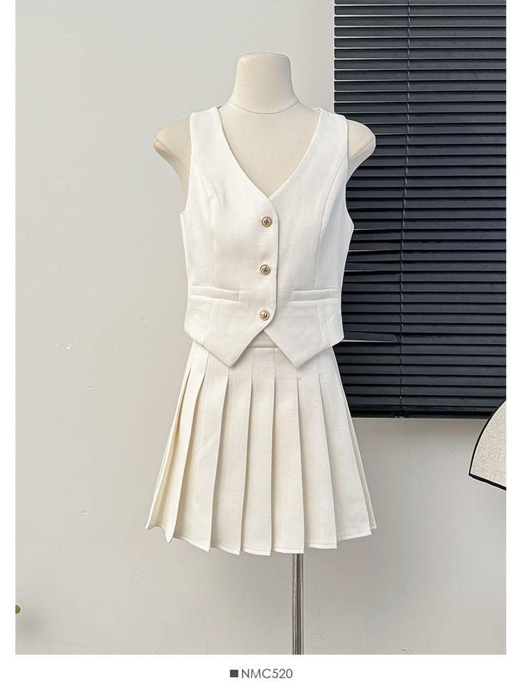 Set: Dress Vest + High-Waist Pleated Mini Skirt Product Image