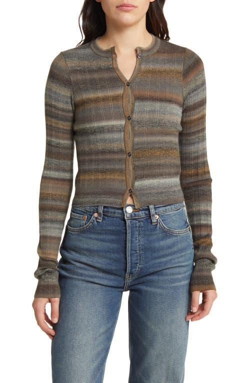 Re/Done Space Dye Stripe Rib Crop Wool Cardigan Product Image