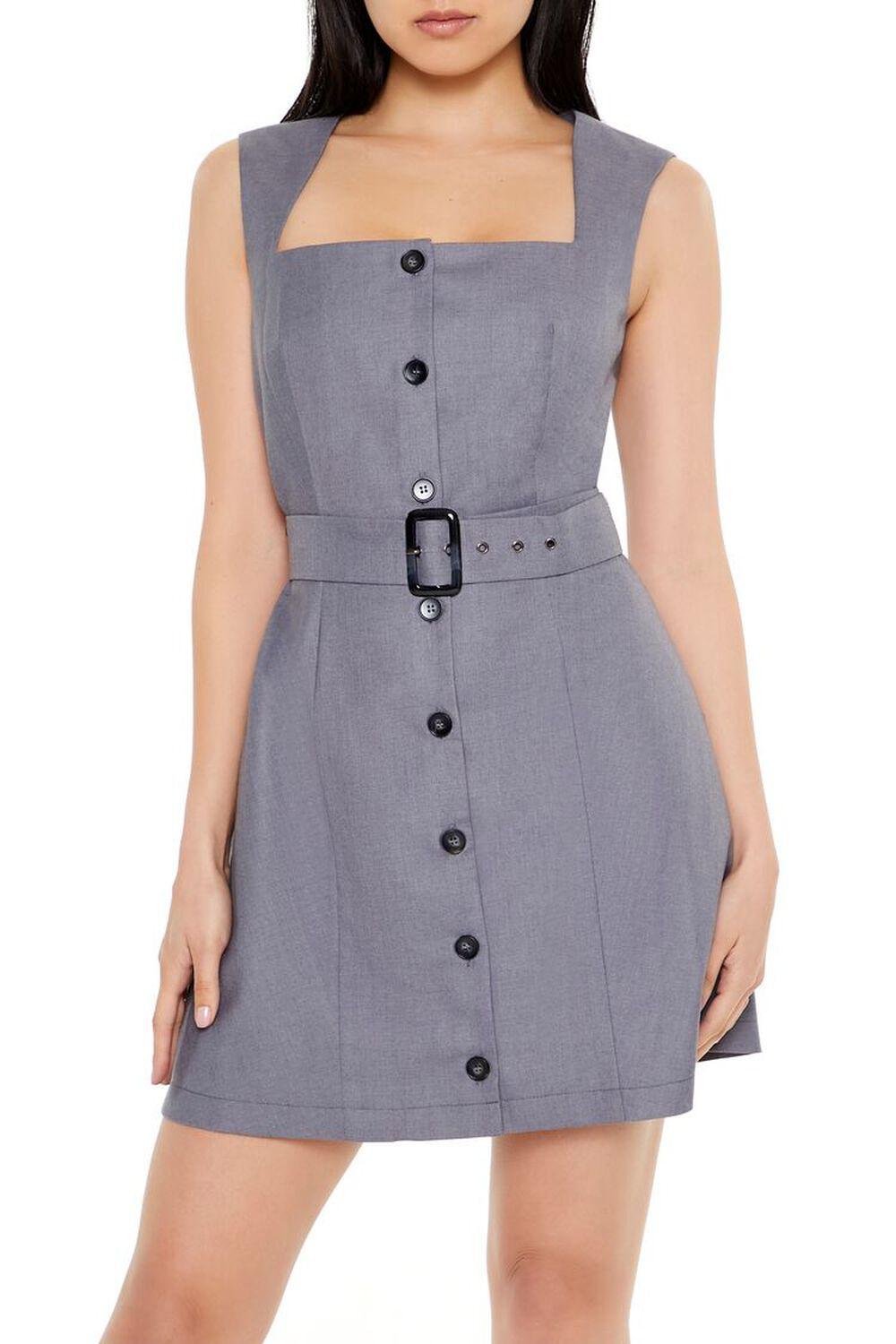 Belted Button-Front Mini Dress | Forever 21 Product Image