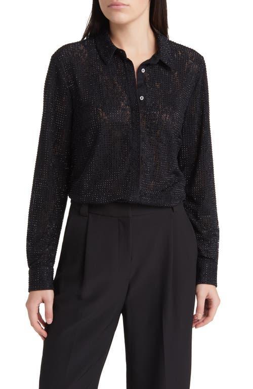 Womens Lucia Embellished Stretch Lace Button-Front Blouse product image