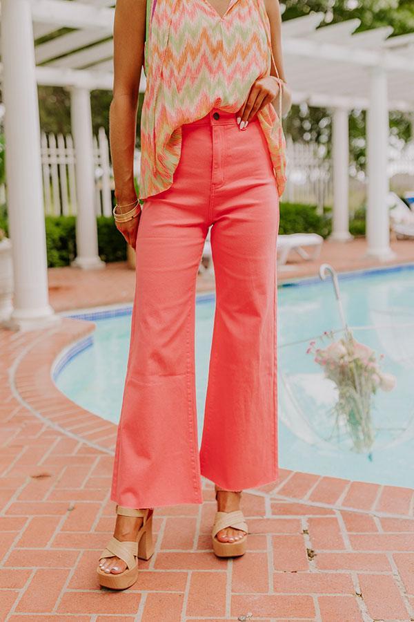 The Adriana High Waist Wide Leg Jean in Coral Pink Product Image