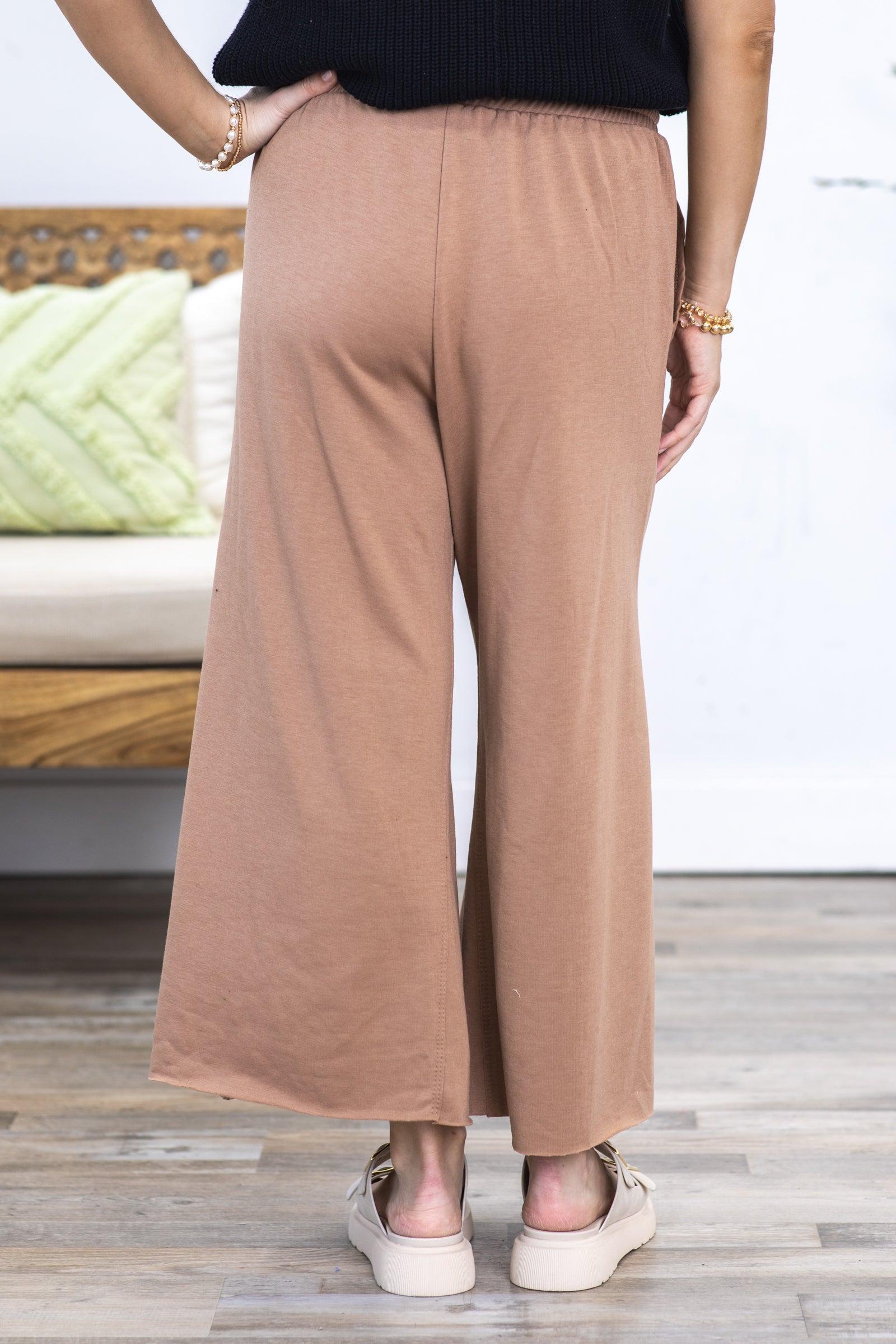 Mocha Tie-Wide Waist Banded Crop Pants Product Image