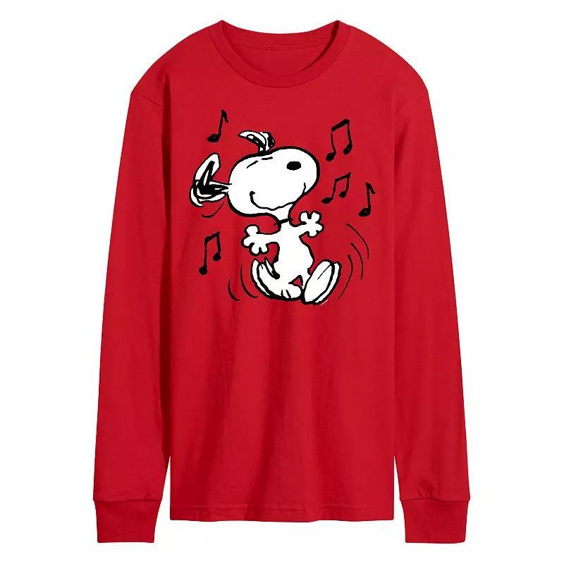 Mens Peanuts Snoopy Dancing Long Sleeve Red Product Image