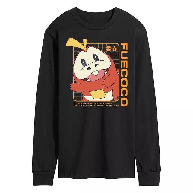 Mens Pokemon Fuecoco Stats Long Sleeve Graphic Tee Black Product Image