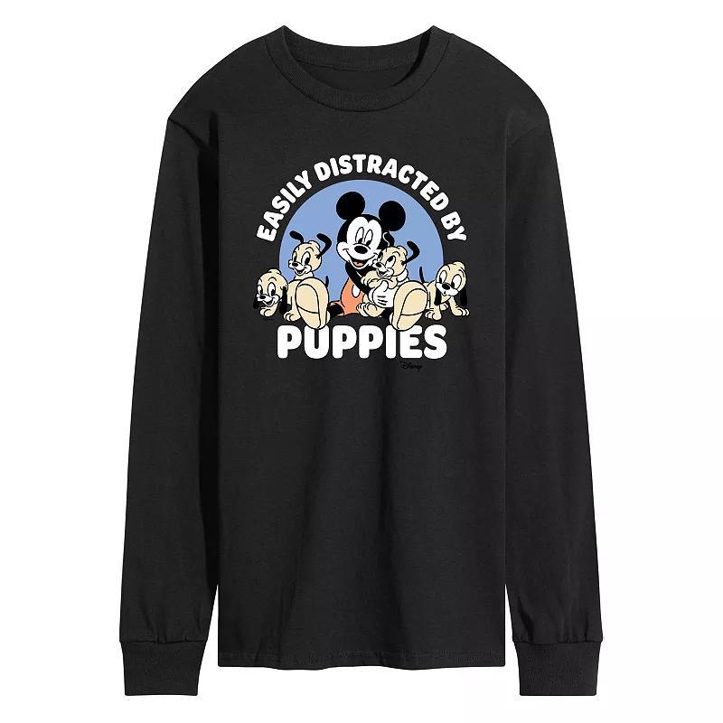 Disneys Mickey Mouse Mens Easily Distracted By Puppies Long Sleeve Graphic Tee Product Image