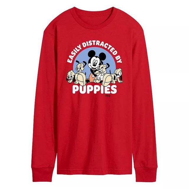 Disneys Mickey Mouse Mens Easily Distracted By Puppies Long Sleeve Graphic Tee Product Image