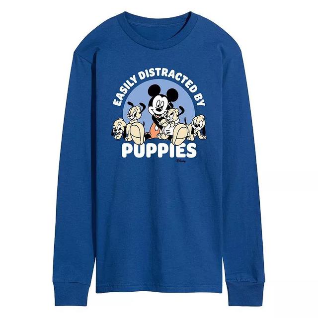 Disneys Mickey Mouse Mens Easily Distracted By Puppies Long Sleeve Graphic Tee Product Image