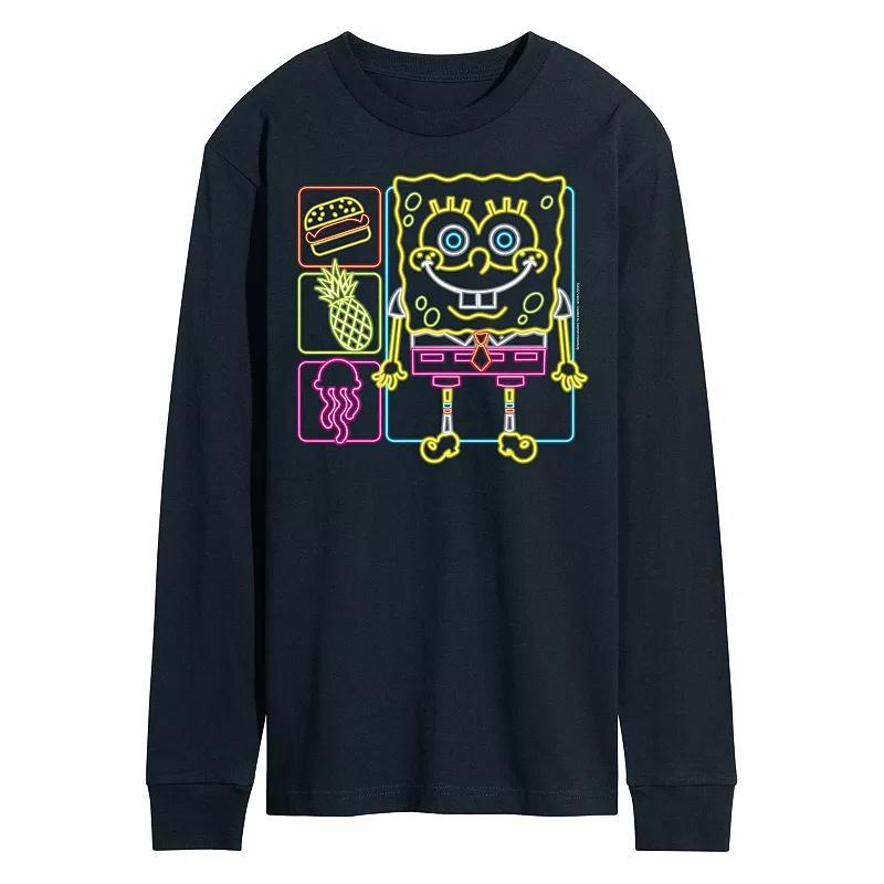 Mens Nickelodeon SpongeBob Squarepants Neon Icons Long Sleeve Blue Product Image