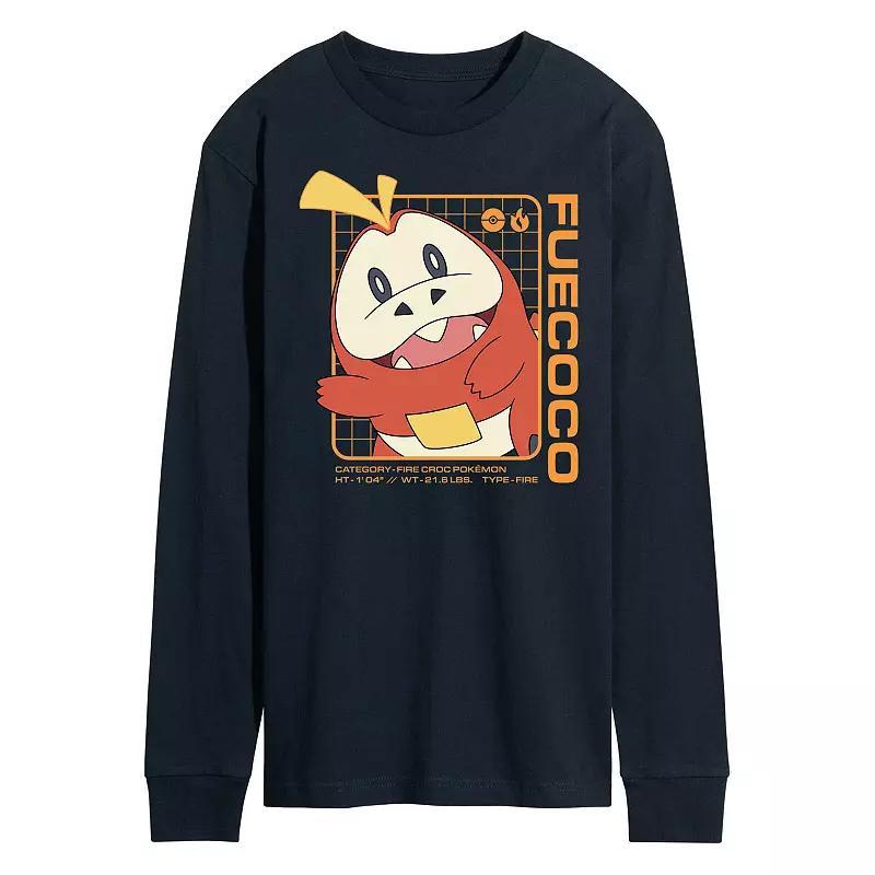 Mens Pokemon Fuecoco Stats Long Sleeve Graphic Tee Blue Product Image