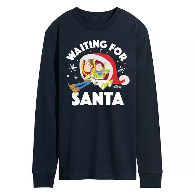 Disney / Pixars Toy Story Woody & Buzz Lightyear Mens Waiting For Santa Long Sleeve Graphic Tee Blue Product Image