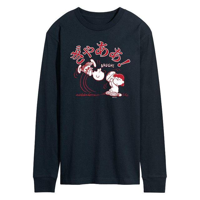 Mens Peanuts Kanji AAUGH Long Sleeve Tee Blue Product Image