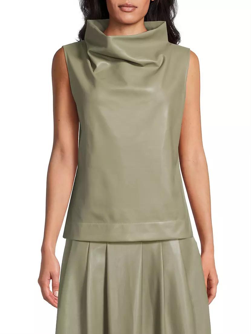 Faux-Leather Sleeveless Funnel-Neck Top Product Image